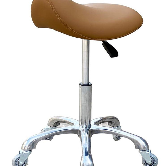 FRNIAMC Professional Saddle Stool with Wheels Ergonomic Swivel Rolling Height Adjustable for Clinic Dentist Beauty Salon Tattoo Home Office (Camel)