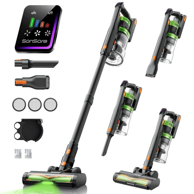 SunSare Cordless Vacuum Cleaner, 50KPa 600W 65Mins Vacuum Cleaner for Home, V-Anti-Tangle Stick Vacuum with Scented Tablet, Upgraded dust Emptying Cup, Vacuum Cordless for Pet Hair/Carpet/Floors