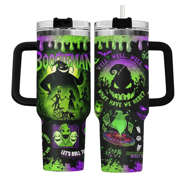 GEPOSTORE Halloween Tumbler 40oz with Handle – Spooky Green Horror Cup with Lid and Straw – Haunted-Themed Drinkware – Creepy Gift for Fans of Halloween Aesthetic