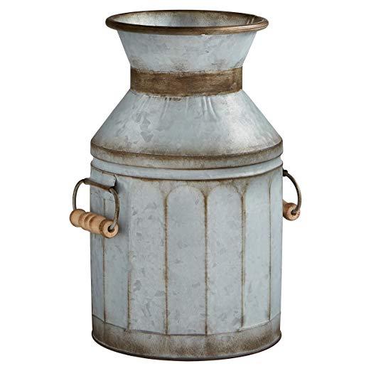 Stone & Beam Vintage Rustic Farmhouse Galvanized Metal Milk Jug Home Decor Planter Vase - 12.75 Inches, Grey
