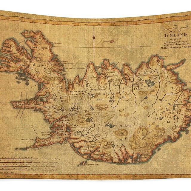 Vintage Antique Map Of Iceland Tapestry
