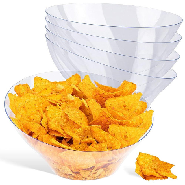 54oz Clear Plastic Serving Bowls (4 Pack) Large Disposable Candy Dishes, Buffet Containers for Chips, Popcorn, Snacks, Punch, Salad Bar, Snack Bowl, Parties, Office Desk, Bridal Shower, Party Supplies