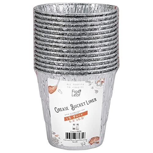 (15 Pack) Grease Bucket Liner Compatible with Pit Boss Grills 67292 Foil, Oklahoma Joe's 9518545P06, Rec Tec Large Bucket & Other Grill Bucket Accessories l 6.3” x 6.0” l Disposable Aluminum