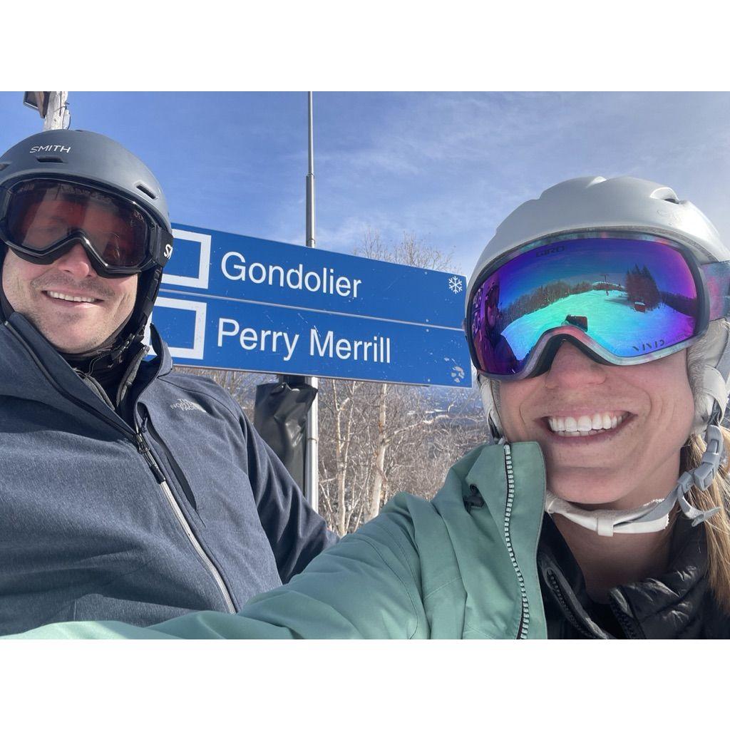 Skiing on Kelly's favorite trail at Stowe