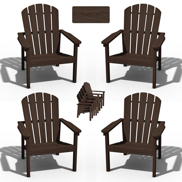 nevilywood Compact Stackable Adirondack Chairs Set of 4, 26.3" Wide HDPE Outdoor Patio Chairs - Durable, Space-Saving Design for Porch, Lawn or Garden, Coffee