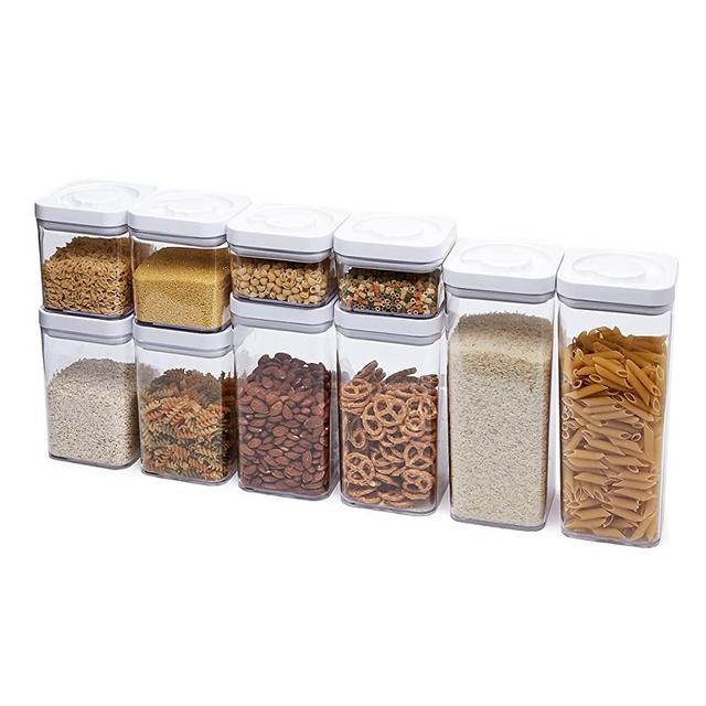 Amazon Basics 10-Piece Square Airtight Food Storage Containers for Kitchen Pantry Organization, BPA Free Plastic