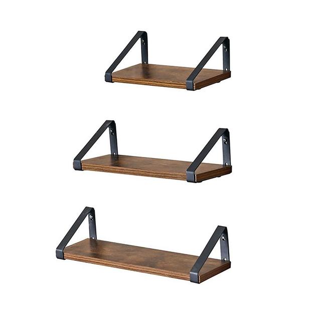 VASAGLE Floating Shelves Wall Mounted, Industrial Wall Shelf, Set of 3, Stable Display Stand for Living Room, Bathroom, Kitchen, Rustic Brown ULWS33BX