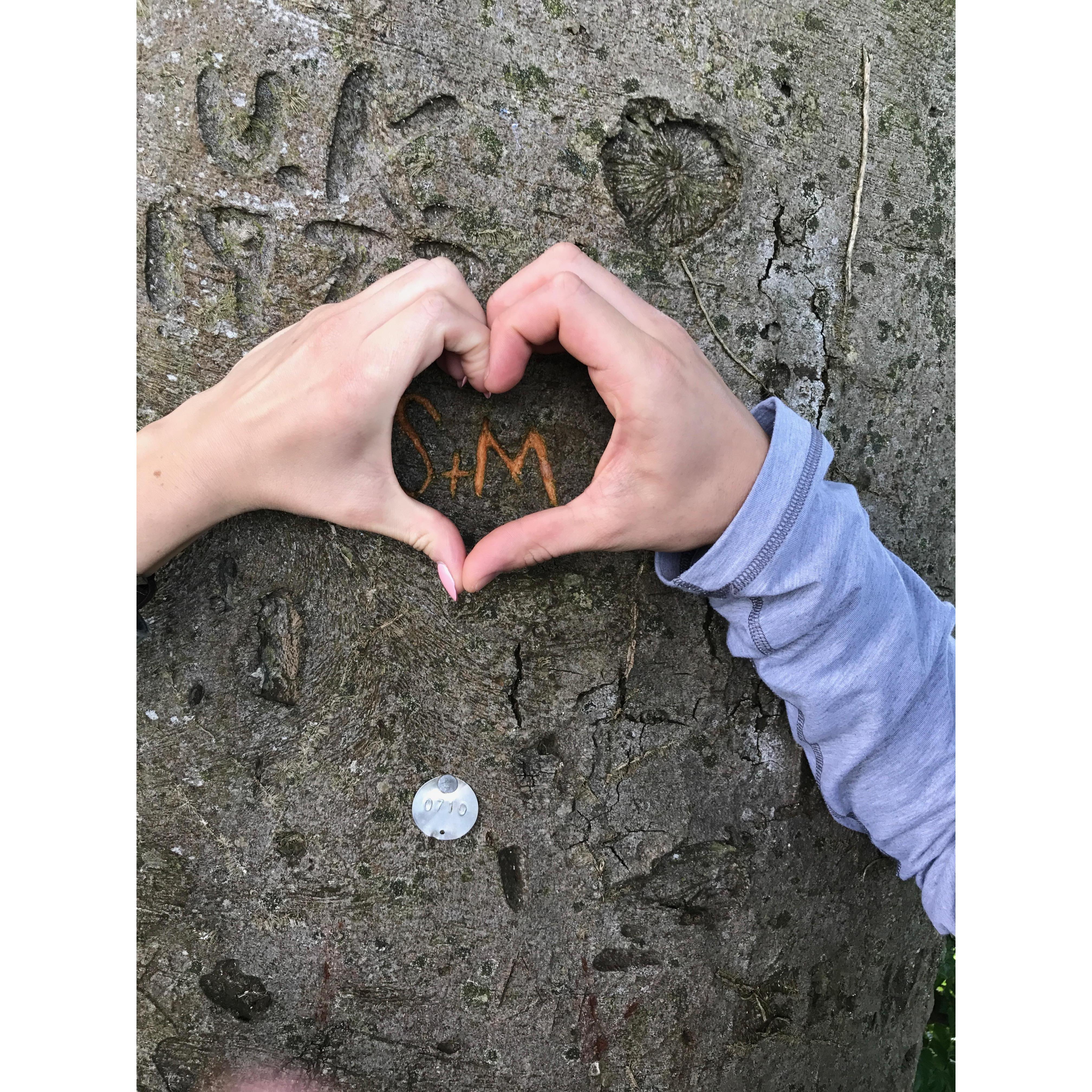 In Ireland, at the Dark Hedges where a scene in Game of Thrones was filmed, we came across this tree and made our mark. Maybe one day we can go back and find it!