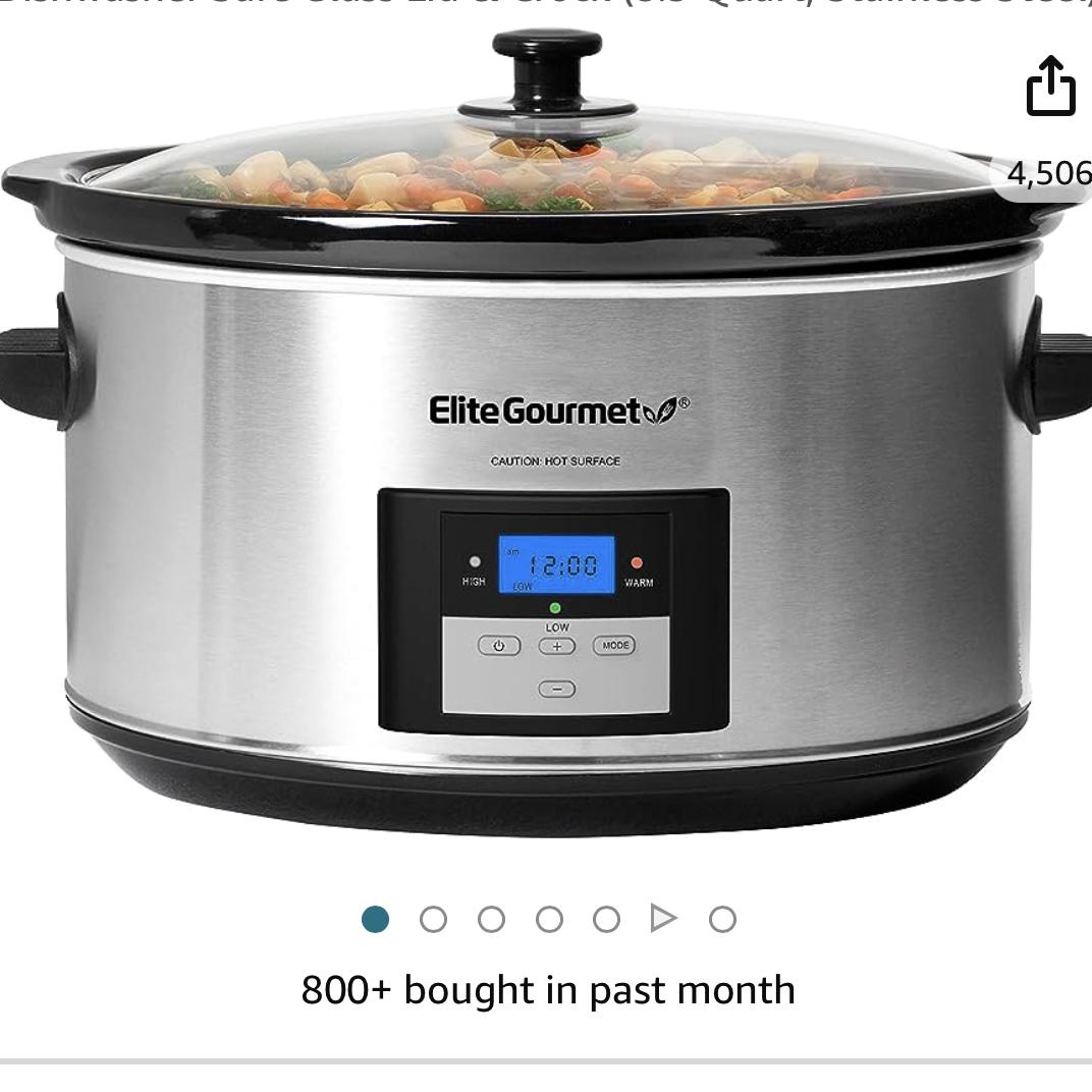 Elite Gourmet MST-900D Digital Programmable Slow Cooker, Oval Adjustable Temp, Entrees, Sauces, Stews & Dips, Dishwasher Safe Glass Lid & Crock (8.5 Quart, Stainless Steel)