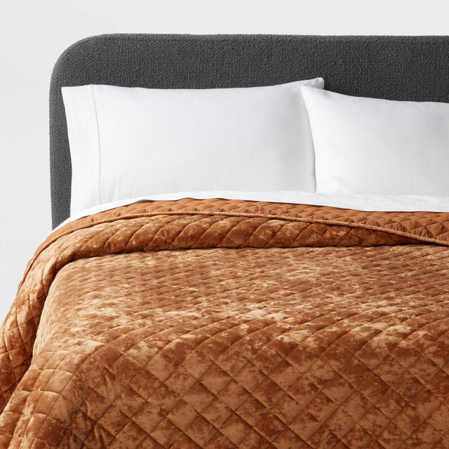 King Luxe Diamond Stitch Velvet Quilt Camel - Threshold™