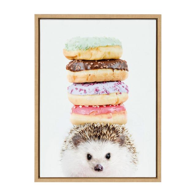18" x 24" Sylvie Hedgehog Donuts Framed Canvas Wall Art by Amy Peterson Natural - DesignOvation