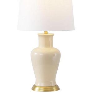JONATHAN Y 29" Almond Traditional Ceramic Urn LED Table Lamp for Bedroom Decor, White Linen Drum Shade, Classic Nightstand Lamp for Living Room, LED Bulb Included (JYL4026D)