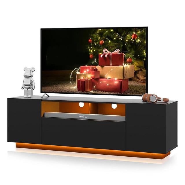 WLIVE TV Stand for 65 Inch TV, Modern Entertainment Center with LED, 58" TV Console with Storage Cabinet, TV Stands for Living Room, Black