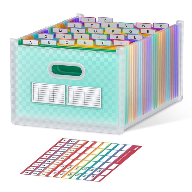 ThinkTex 26 Pockets Accordion File Organizer, Upright & Open Top, A-Z Colorful Tabs, Larger Capacity Expanding File Folder, Letter/A4 Size for School, Home and Office - Green