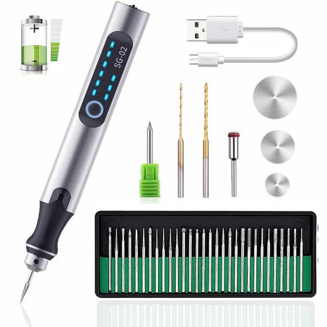 USB Rechargable Engraving Pen with 35bits,Mini Electric Engraver Etching Machines Cordless Rotary Tools Engraved Jewelry Glass Stone Metal Plastic Wood Resin