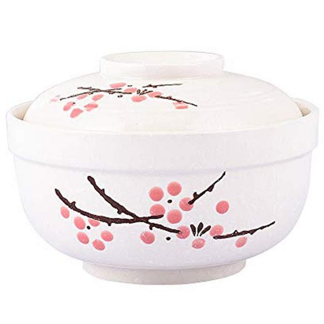 Whitenesser Ceramic Bowl with lids, Japanese Large 27.5 OZ Big Ceramic Bowl with Lid for Soup Rice Noodle Ramen and Porridge (Red Flower)