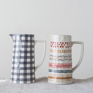 Multi Stripe Stoneware Pitcher