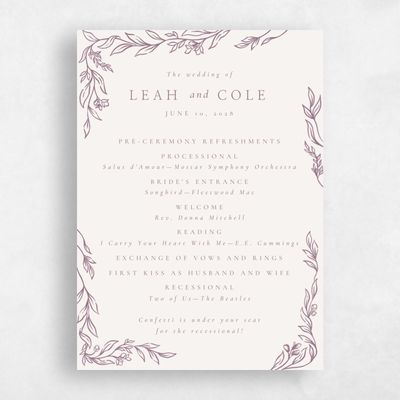 Light Oatmeal, Purple Wedding Program - Fiora