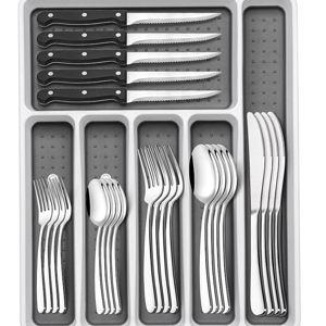 49-Piece Silverware Set with Organizer : Heavy Duty