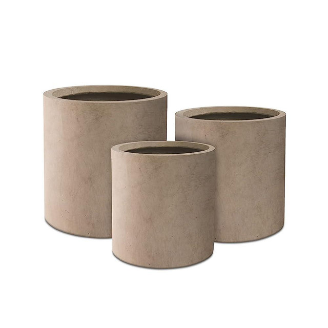 Kante 9.8",12.6",15.7" DiaConcrete Outdoor Modern Cylindrical Planters Set of 3, Weathered Concrete