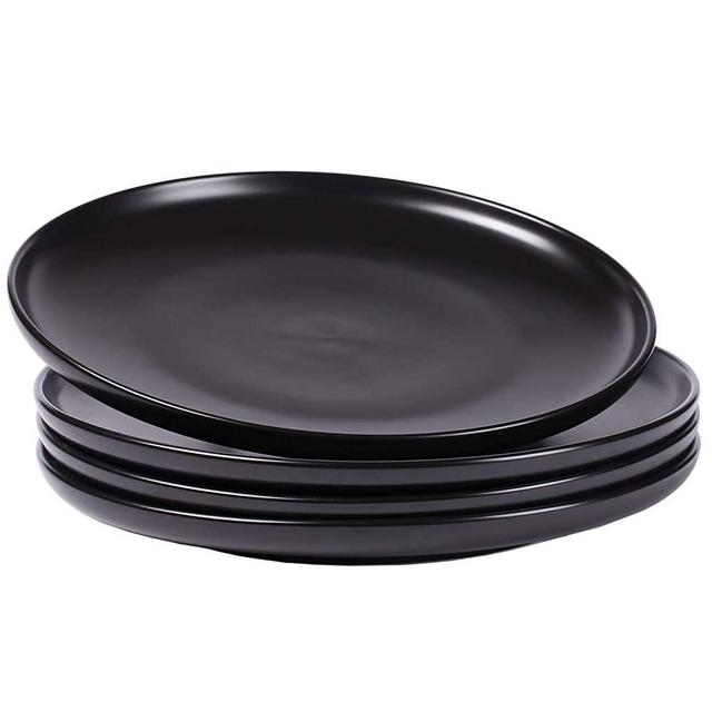 Eglaf 10'' Ceramic Matte Dinner Plates - Porcelain Round Dish for Salad, Pie, Steak, Pizza, Pasta - Family Dining, Party, Entertain Guests, Restaurant Serving Plates(Set of 4 - Black)