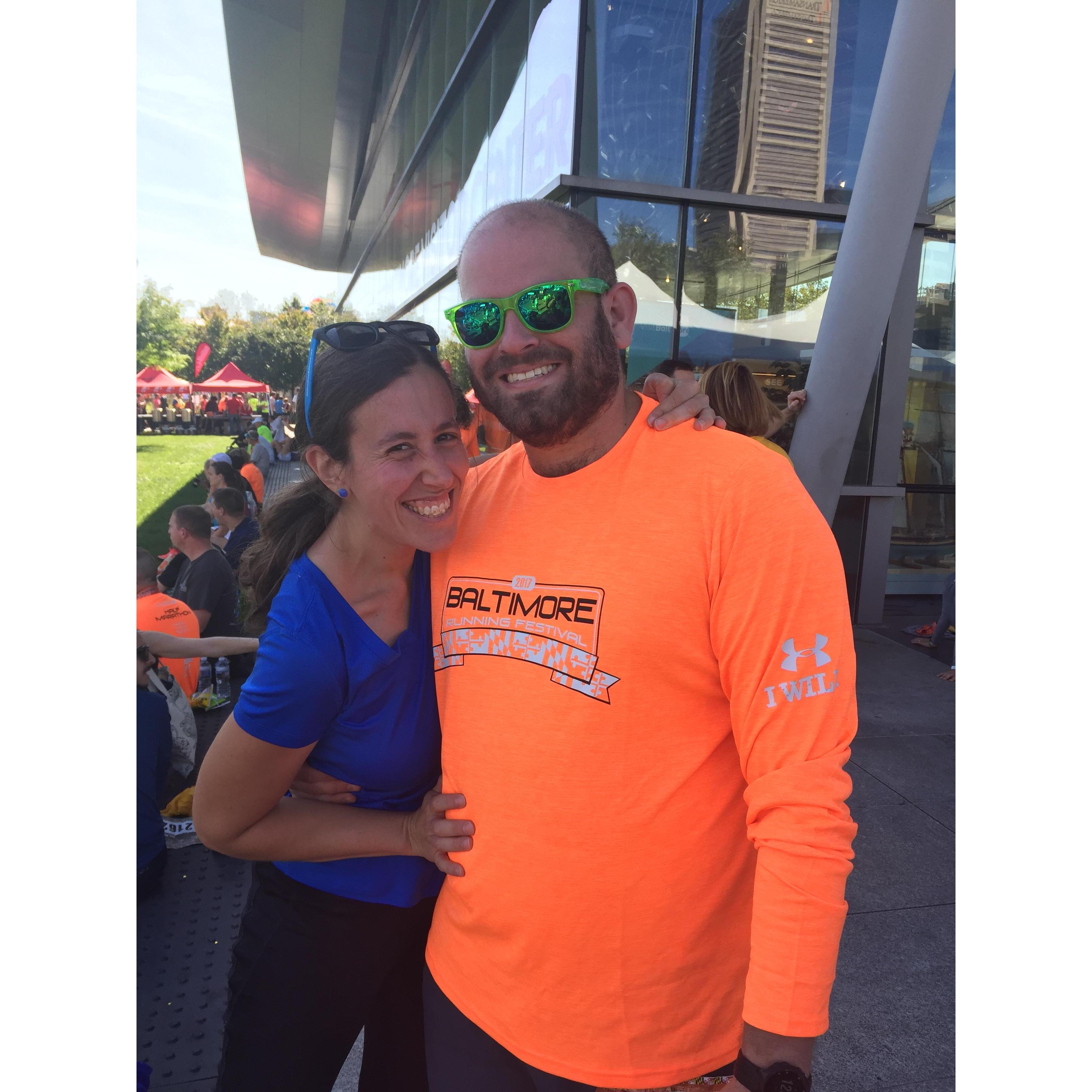 Enjoying the sun after the Baltimore Half Marathon!