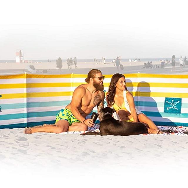 BEACH FENCE 20 ft Beach Windscreen, Privacy Screen, Wind Blocker - Tahitian Sunset, with Mallet and Carry Bag