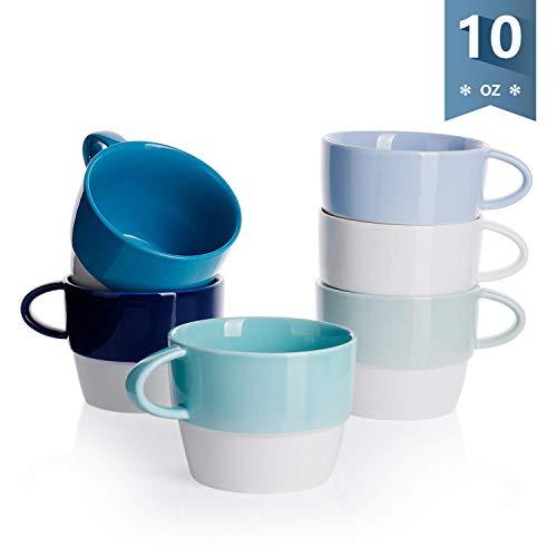 Sweese 407.003 Porcelain Latte Cups - Stackable Coffee Cups - 10 Ounce for Specialty Coffee Drinks, Cappuccino, Cafe Mocha and Tea - Set of 6 - Cold Assorted Colors
