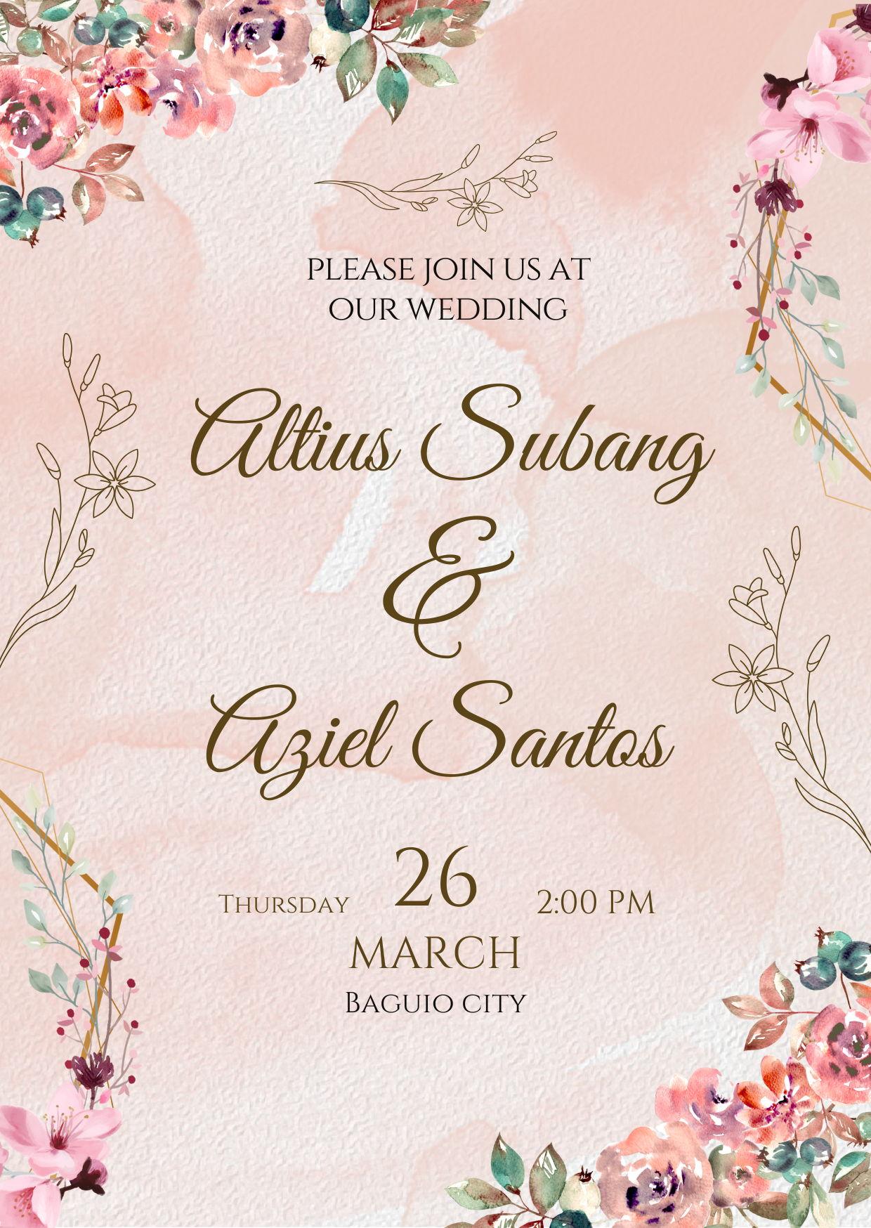 The Wedding Website of Altius McCoy Subang and Aziel Rea Santos