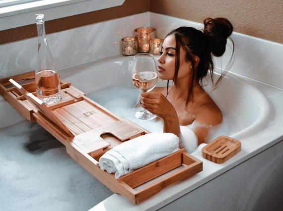 Gift for Her - 2 in 1 Bathtub Caddy & Bed Tray with Free Soap Holder - Perfect Birthday Gift or House Warming Gift