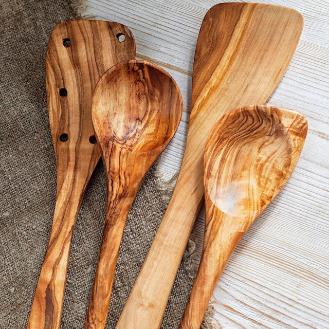 Olive Wood Utensil Set 4pc, Wooden Utensils for Cooking, Kitchen Utensils Set, Spatula and Spoon Set, Wood Utensils, Cooking Utensils,