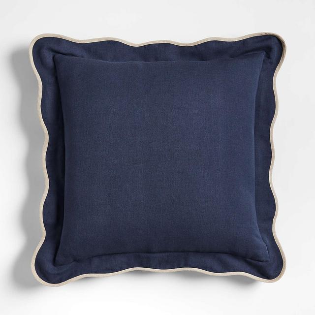 Amalfi Cotton Linen Scallop Edge 23"x23" Deep Indigo Blue Throw Pillow with Down-Alternative Insert