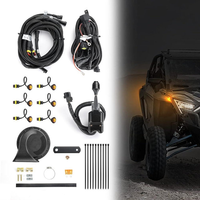KEMIMOTO UTV Turn Signal Kit with Horn, Plug and Play Street Legal with Column Turn Switch and Hazard, Amber LED Blinker Kit Compatible with Polaris Ranger RZR, Can-Am X3, Kawasaki, Arctic Cat, CFMOTO
