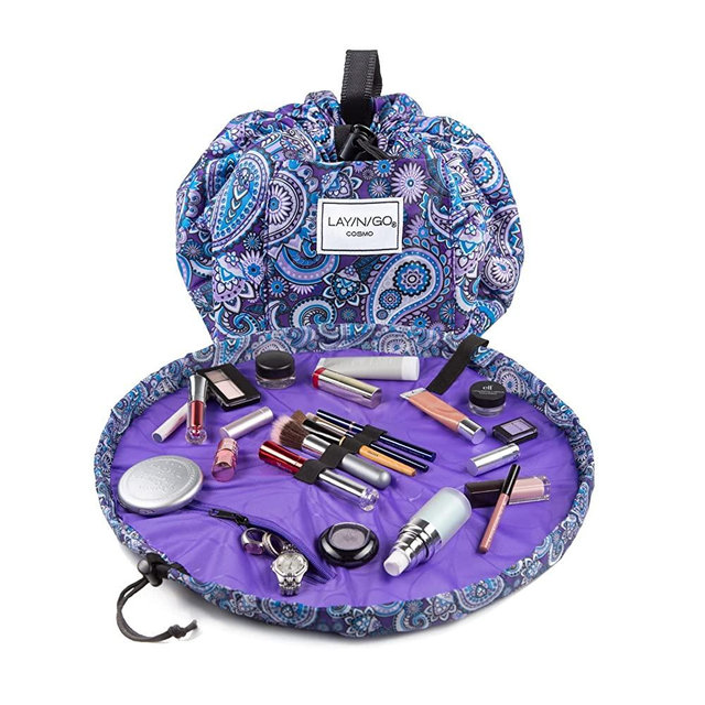 Lay-n-Go Cosmo Drawstring Cosmetic & Makeup Bag Organizer, Toiletry Bag for Travel, Gifts, and Daily Use, 20 inch, Purple Paisley