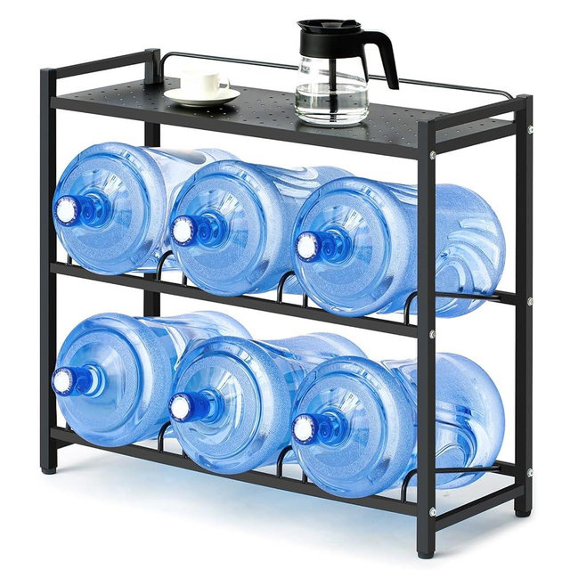 CZMY 5 Gallon Water Bottle Holder 6-Tray 3/5 Gallon Water Jug Rack with Top Shelf Heavy Duty Jug Stand for Kitchen, Office, Garage Black
