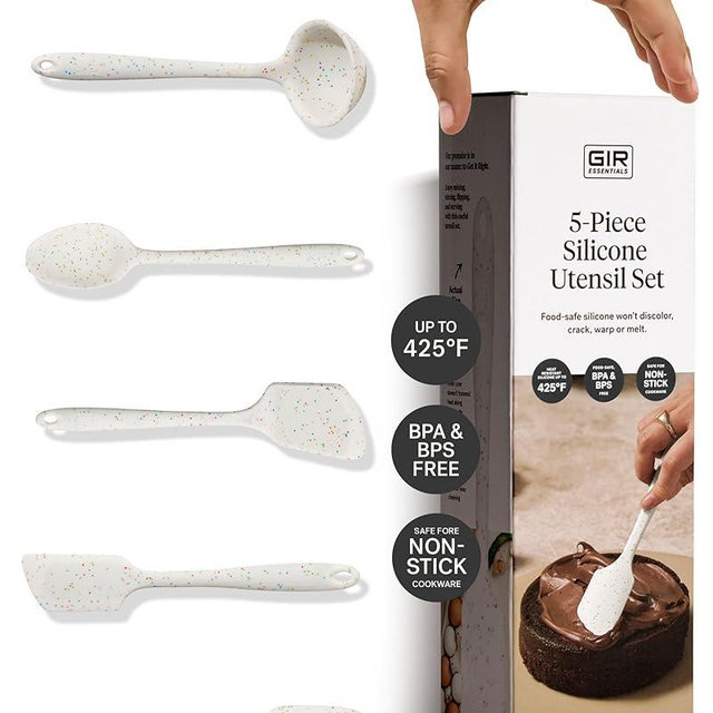 GIR: Get It Right - 5 Piece Essentials All Purpose Set - Ladle, Spatula, Flip, Spoon & Spoonula, Non-stick, Heat Resistant, Dishwasher Safe, Kitchen Utensils, Baking Supplies - Party Confetti