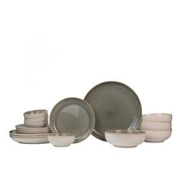 16-Piece Dinnerware Set in Green/Cream