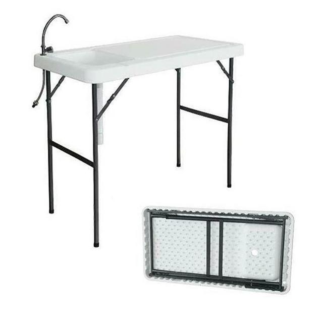 Fishing Cleaning Table with Sink, Portable Folding Camping Sink Table Fish Fillet Table with Sink Faucet for Picnic Camping Gardening Kitchen