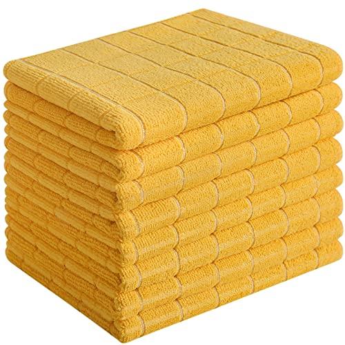 Microfiber Dish Towels - Soft, Super Absorbent and Lint Free Kitchen Towels - 8 Pack (Lattice Designed Yellow Colors) - 26 x 18 Inch (Yellow)