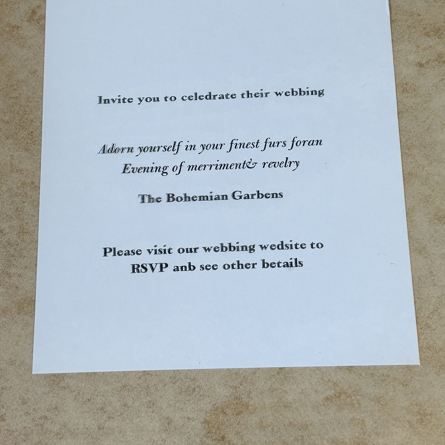 first draft included “webbing wedsite betails” lol