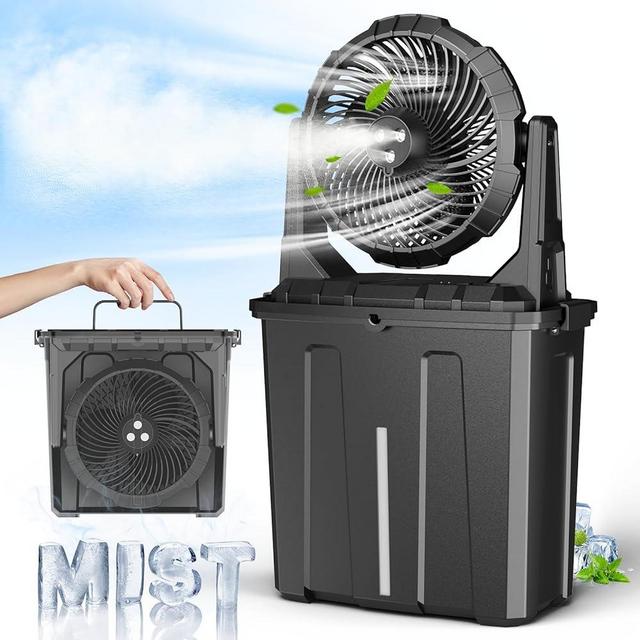 Ausic 9L Bucket Portable Misting Fan for Outdoors Patios, 30000mAh Rechargeable Battery Operated Camping Fan, 3 Strong Winds, 3 Large Spray Outlets, for Fishing/Travel/Garden Party/Golf/Tent/Office