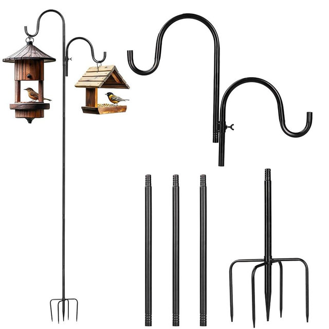 vomsocs Double Sheperds Hooks for Outdoor,76 inch Adjustable Pole Bird Feederr,Plant Hangers,Weddings Decor,Matte Black(1 Pack)