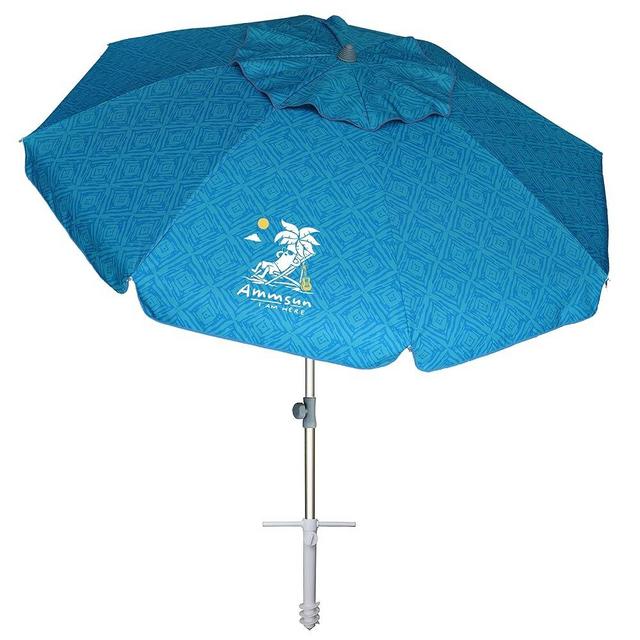 AMMSUN 7ft Heavy Duty High Wind Beach Umbrella with Sand Anchor & Tilt Sun Shelter UV 50+ Protection Outdoor Sunshade Umbrellas Carry Bag for Patio Garden Pool Backyard Teal