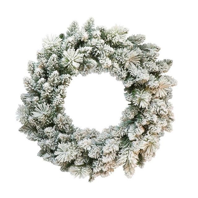 Puleo International 24" Artificial Flocked Spruce Wreath Christmas Décor with 110 Tips, Green