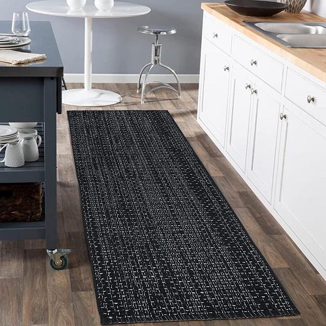 Seavish Hallway Runner Rug, Long Kitchen Runner Outdoor Rug 2'x6' Cotton Woven Rug Entryway Rug Black Farmhouse Throw Rug Washable Rug Runner for Home Living Room Bedroom Laundry Patio