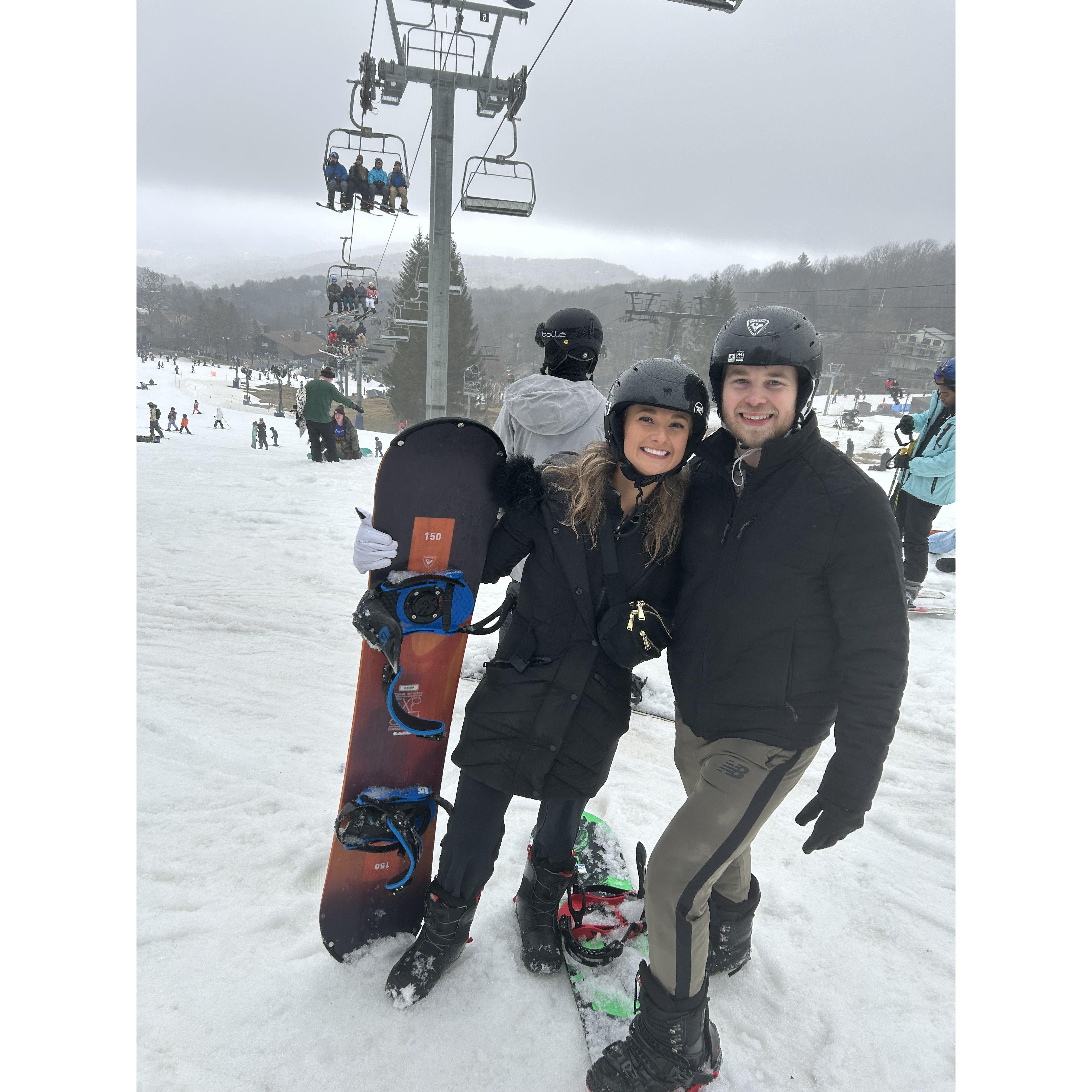 The first (and only) time Seth and Meghan went snowboarding.