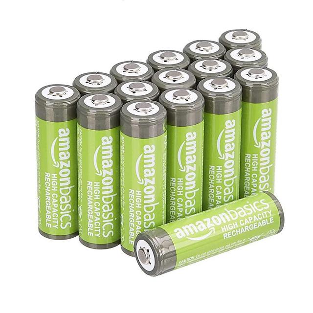 Amazon Basics 16-Pack AA Rechargeable Batteries, High-Capacity 2,400 mAh Battery, Pre-Charged, Recharge up to 400x