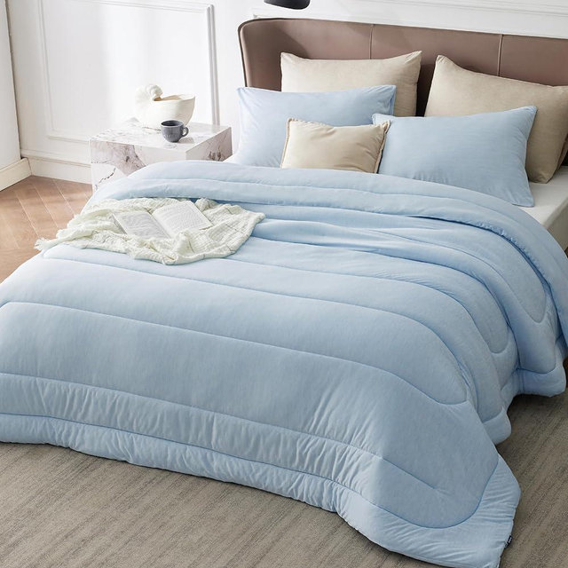 Bedsure Queen Comforter Set - Cooling and Warm Bed Set, ICY Blue Reversible All Season Cooling Comforter, 3 Pieces, 1 Queen Size Comforter (88"x88") and 2 Pillow Cases (20"x26")