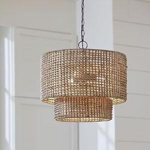allen + roth Adara 3 -Light Natural Traditional Drum Medium Hanging Pendant light