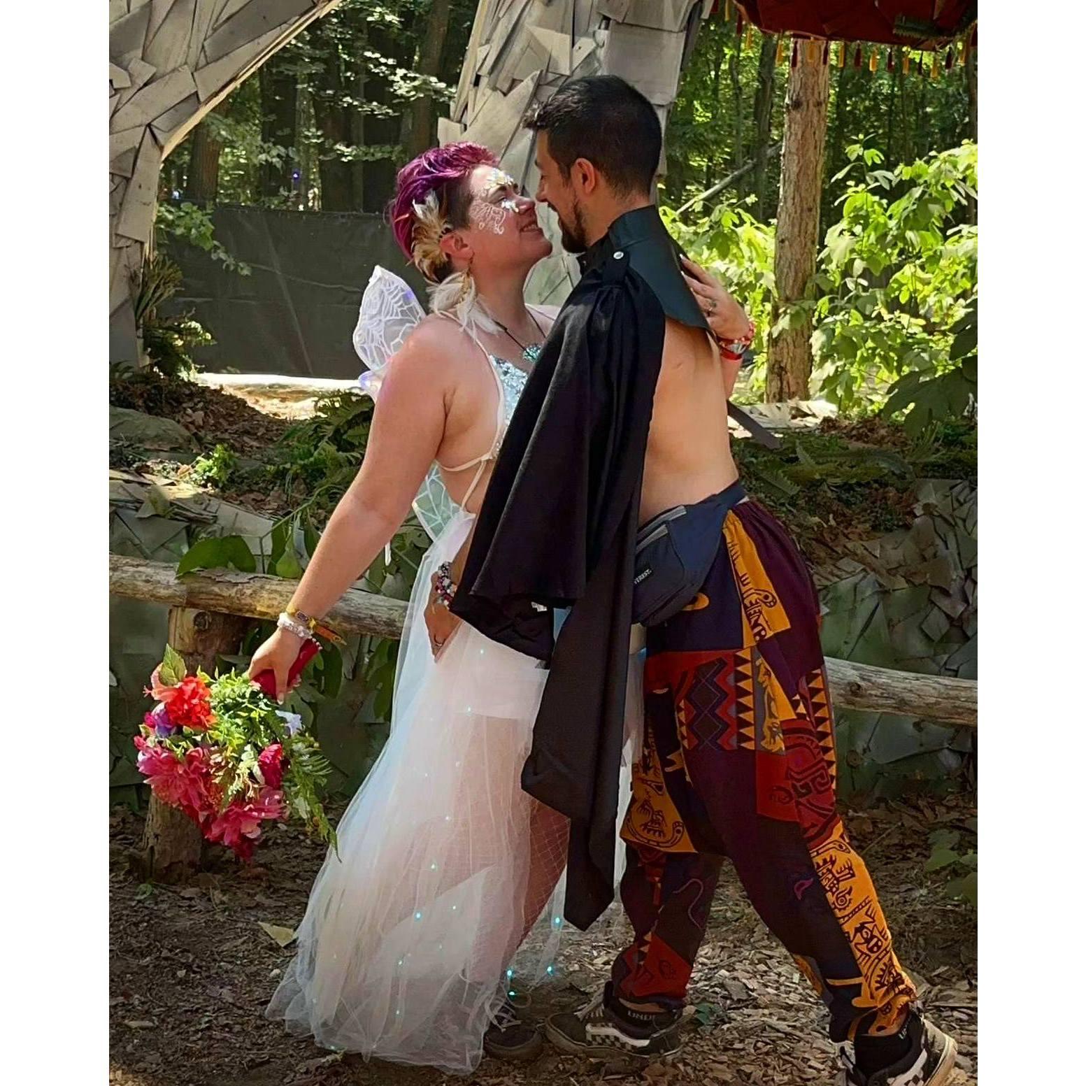 To honor our festival family and get them involved, we planned an impromptu wedding at Electric Forest Music Festival in June 2023. We had a short, silly and beautiful ceremony with our friends.